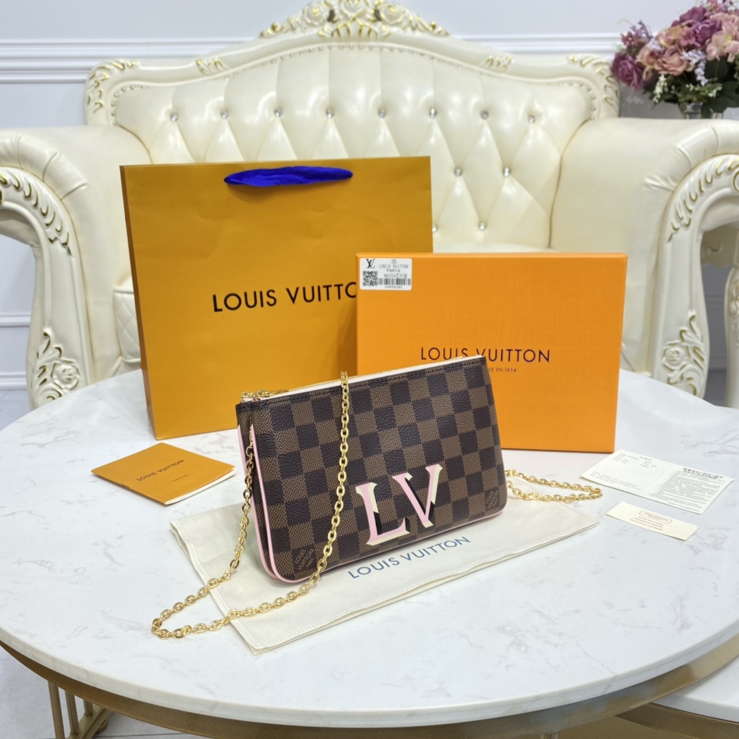 Louis Vuitton DOUBLE ZIP POCHETTE Handbag Damier Ebene N60254 